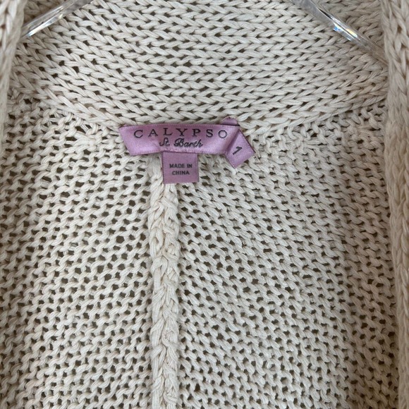 Calypso‎ Women Cream Etain Sweater Coastal Grandma Knit Open Cardigan Size 1 - Picture 5 of 10